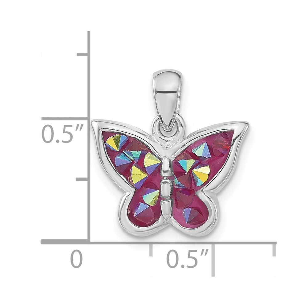 Sterlingsilber Poliert Rosa Kristall Schmetterling Anhänger