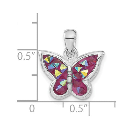 Sterlingsilber Poliert Rosa Kristall Schmetterling Anhänger