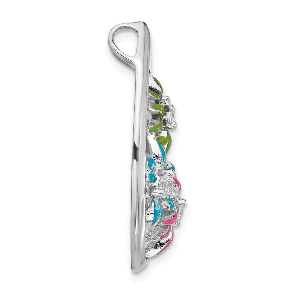 Sterlingsilber Zirkonia & Blau, Grün Rosa Emaille Blumen Tropfen Anhänger