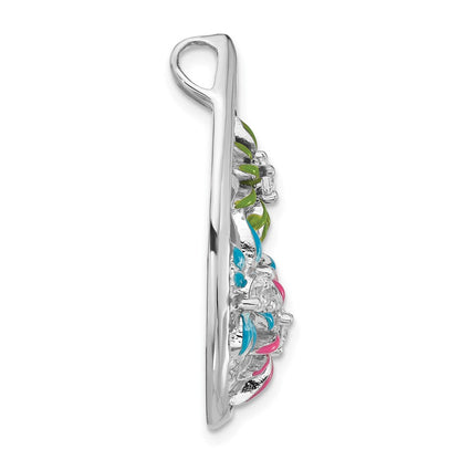 Sterlingsilber Zirkonia & Blau, Grün Rosa Emaille Blumen Tropfen Anhänger