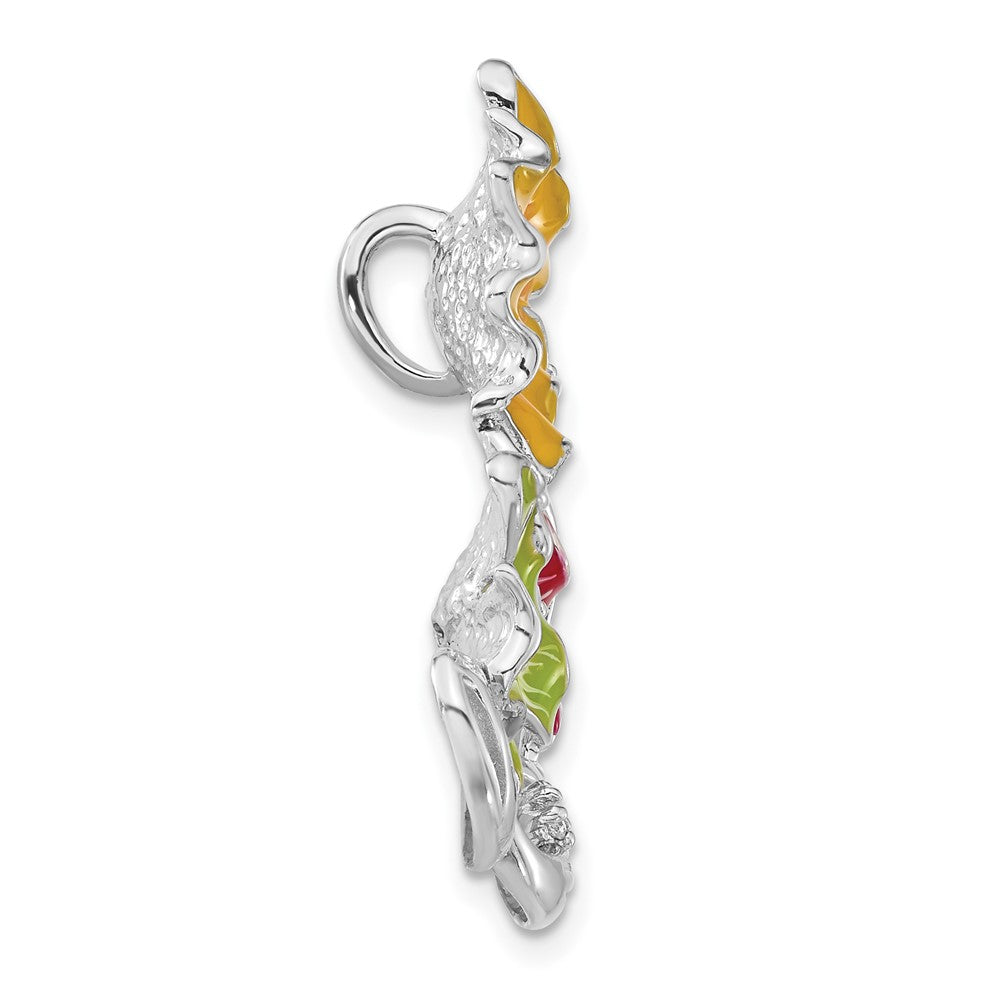 Sterlingsilber Poliert Rot, Grün & Gelb Emaille Zirkonia Blume Anhänger