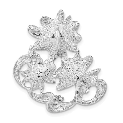 Sterlingsilber Poliert Rot, Grün & Gelb Emaille Zirkonia Blume Anhänger
