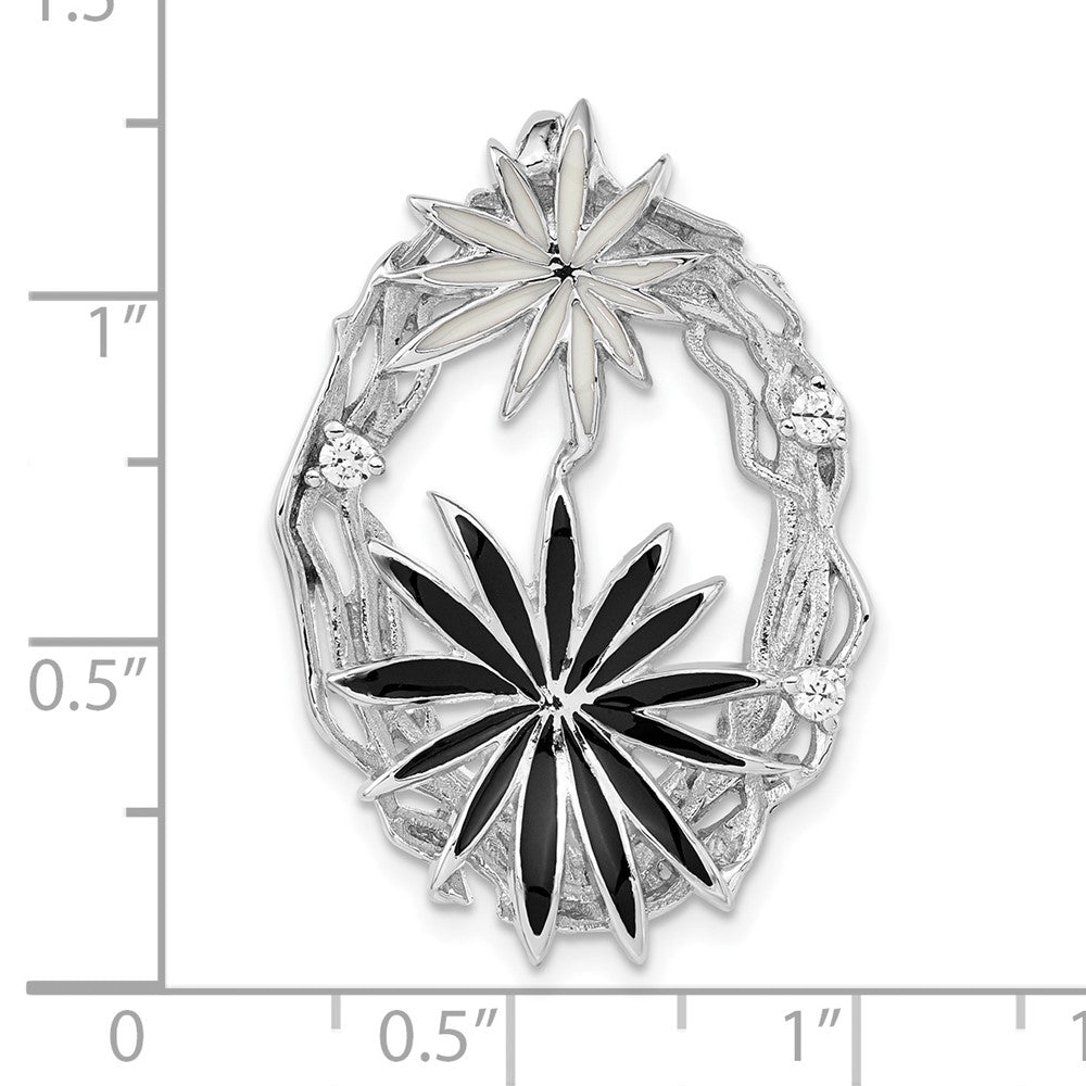 Sterlingsilber Poliert & Satiniert Schwarz Weiß Emaille Zirkonia Anhänger