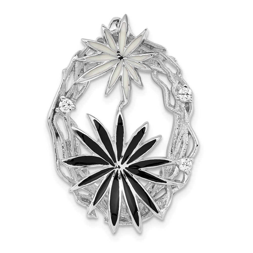 Sterlingsilber Poliert & Satiniert Schwarz Weiß Emaille Zirkonia Anhänger