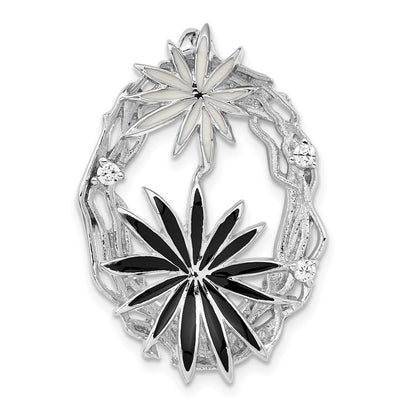 Sterlingsilber Poliert & Satiniert Schwarz Weiß Emaille Zirkonia Anhänger