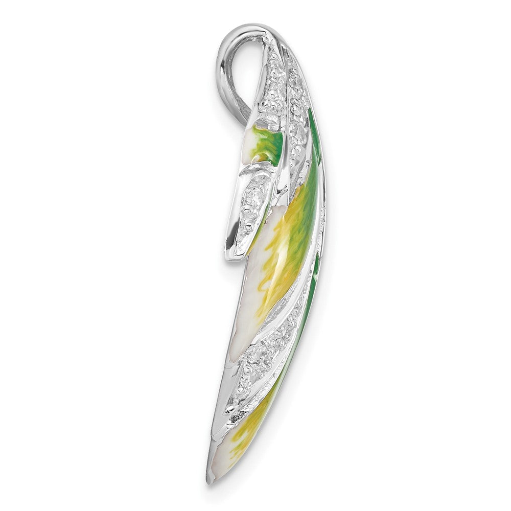 Sterlingsilber Grün & Gelb Emaille Zirkonia Blatt Anhänger