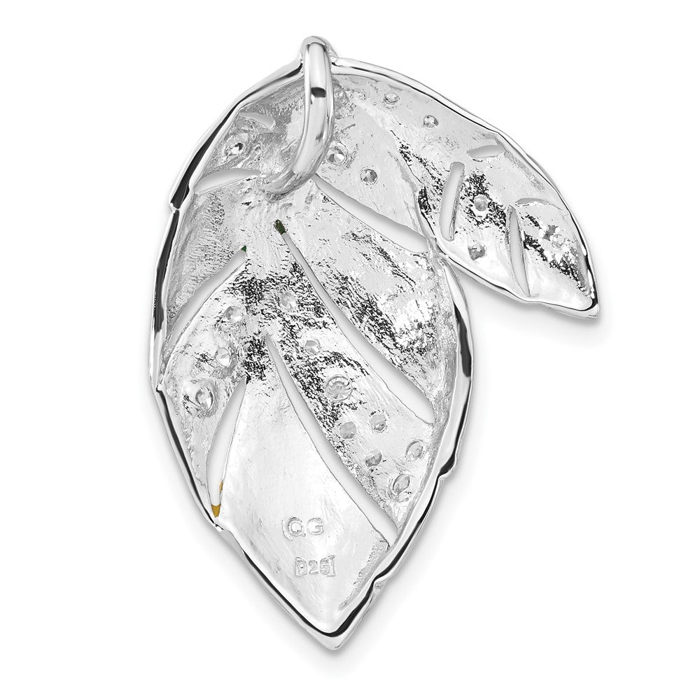 Sterlingsilber Grün & Gelb Emaille Zirkonia Blatt Anhänger