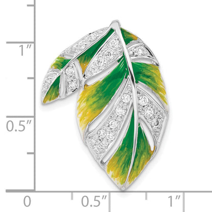 Sterlingsilber Grün & Gelb Emaille Zirkonia Blatt Anhänger