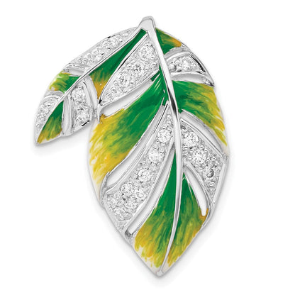 Sterlingsilber Grün & Gelb Emaille Zirkonia Blatt Anhänger
