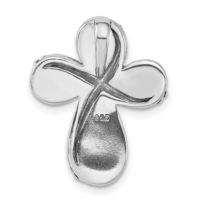 Sterlingsilber Poliert Weiß Kristall & Blau Lasergraviert Glitzer Texture Kreuz Anhänger