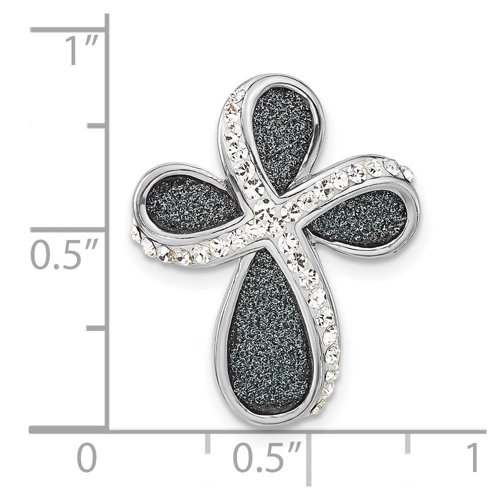 Sterlingsilber Poliert Weiß Kristall & Blau Lasergraviert Glitzer Texture Kreuz Anhänger