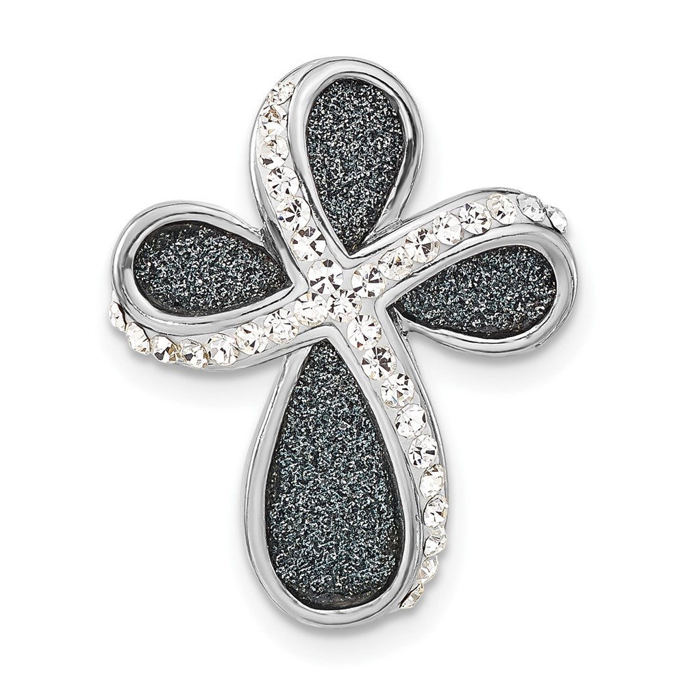 Sterlingsilber Poliert Weiß Kristall & Blau Lasergraviert Glitzer Texture Kreuz Anhänger