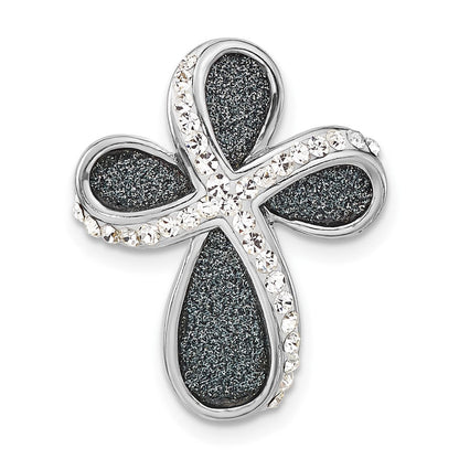 Sterlingsilber Poliert Weiß Kristall & Blau Lasergraviert Glitzer Texture Kreuz Anhänger