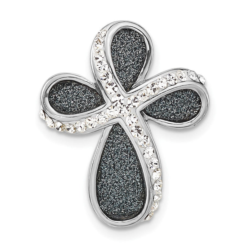Sterlingsilber Poliert Weiß Kristall & Blau Lasergraviert Glitzer Texture Kreuz Anhänger