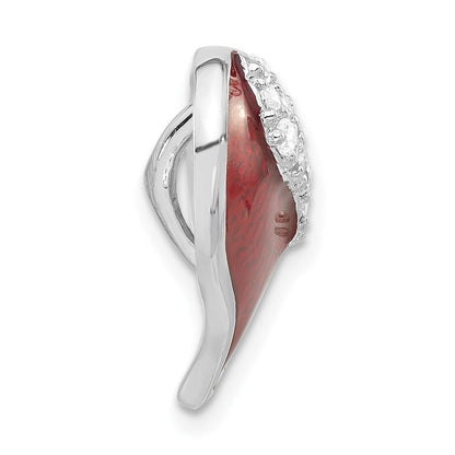 Sterlingsilber Poliert Rot Emaille & Zirkonia Herz Kette Anhänger