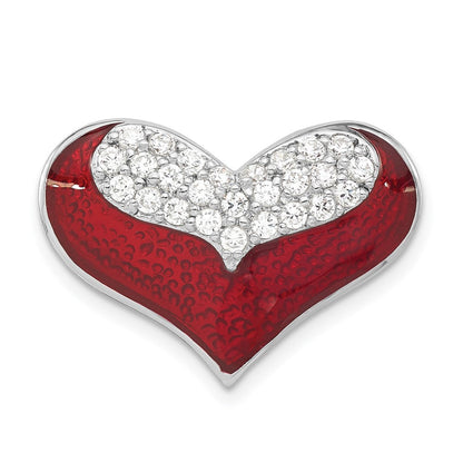 Sterlingsilber Poliert Rot Emaille & Zirkonia Herz Kette Anhänger
