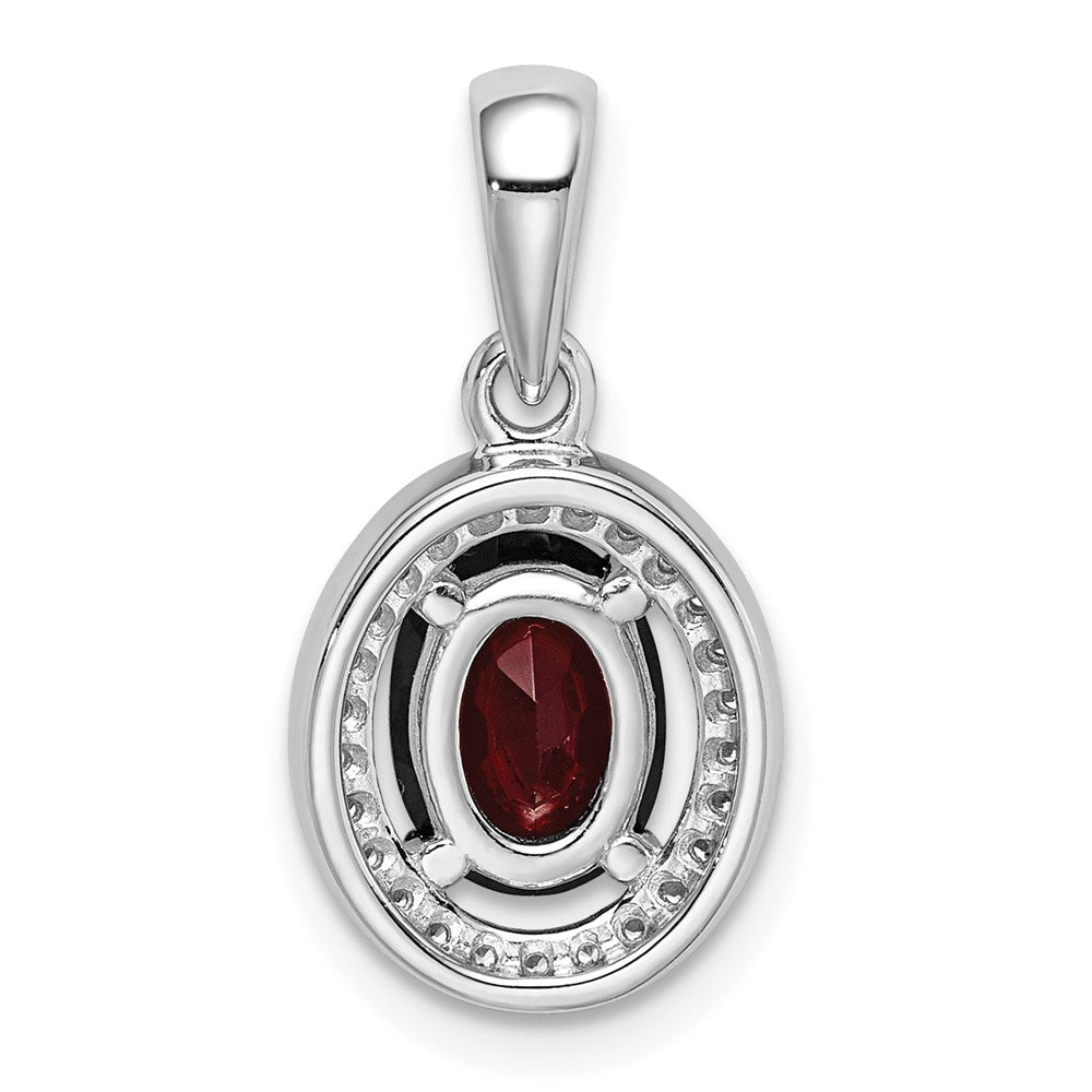 Sterlingsilber Rhodiniert mit Dunkel Rot und Weiß Zirkonia Oval Anhänger