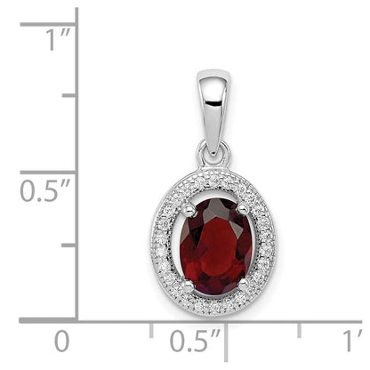 Sterlingsilber Rhodiniert mit Dunkel Rot und Weiß Zirkonia Oval Anhänger