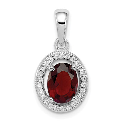 Sterlingsilber Rhodiniert mit Dunkel Rot und Weiß Zirkonia Oval Anhänger
