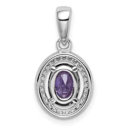 Sterlingsilber Rhodiniert mit Lila und Weiß Zirkonia Oval Anhänger