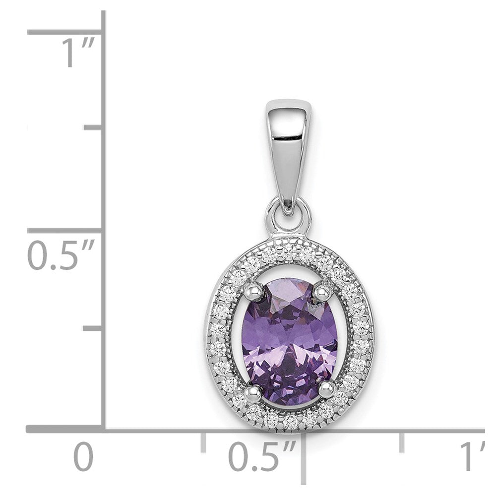 Sterlingsilber Rhodiniert mit Lila und Weiß Zirkonia Oval Anhänger