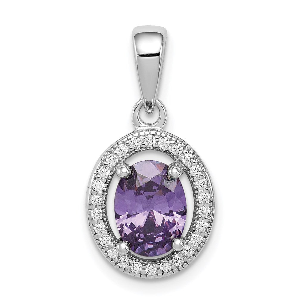 Sterlingsilber Rhodiniert mit Lila und Weiß Zirkonia Oval Anhänger