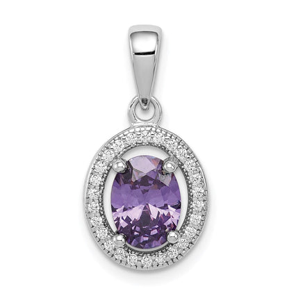 Sterlingsilber Rhodiniert mit Lila und Weiß Zirkonia Oval Anhänger