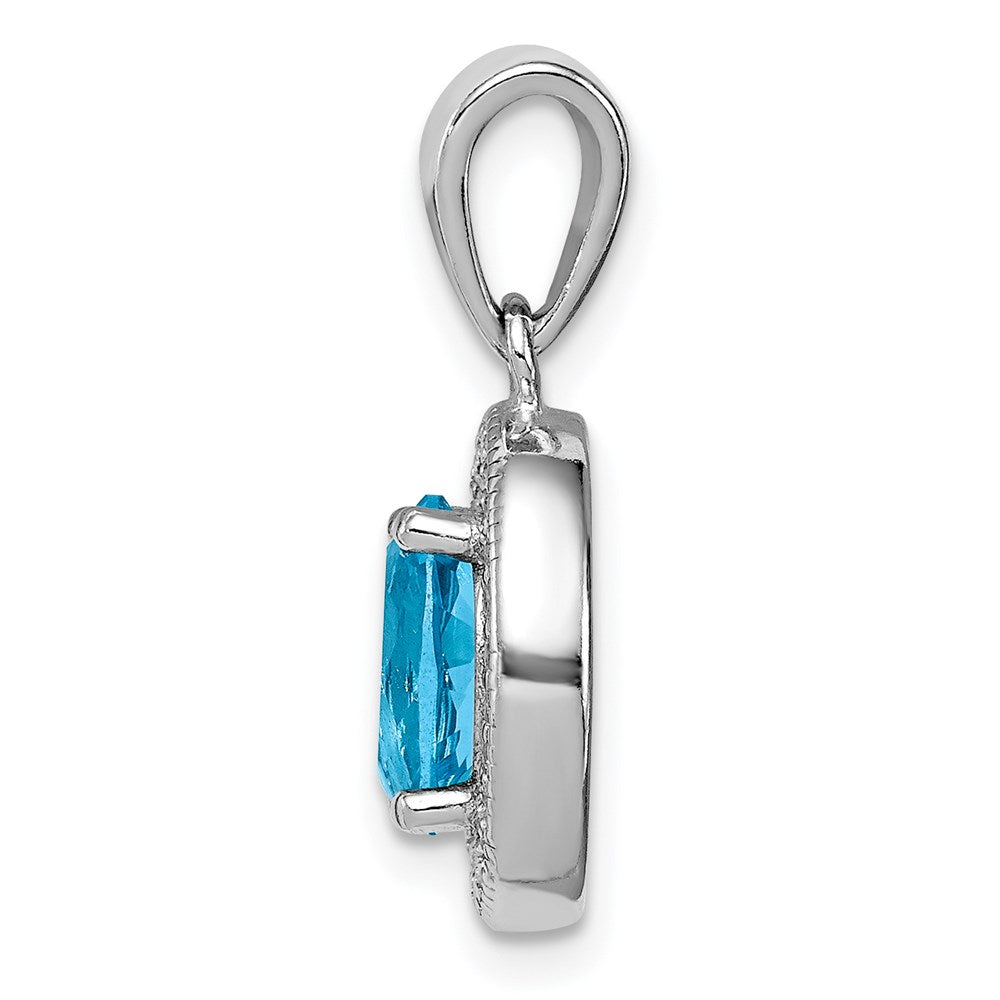 Sterlingsilber Rhodiniert mit Licht Blau und Weiß Zirkonia Oval Anhänger