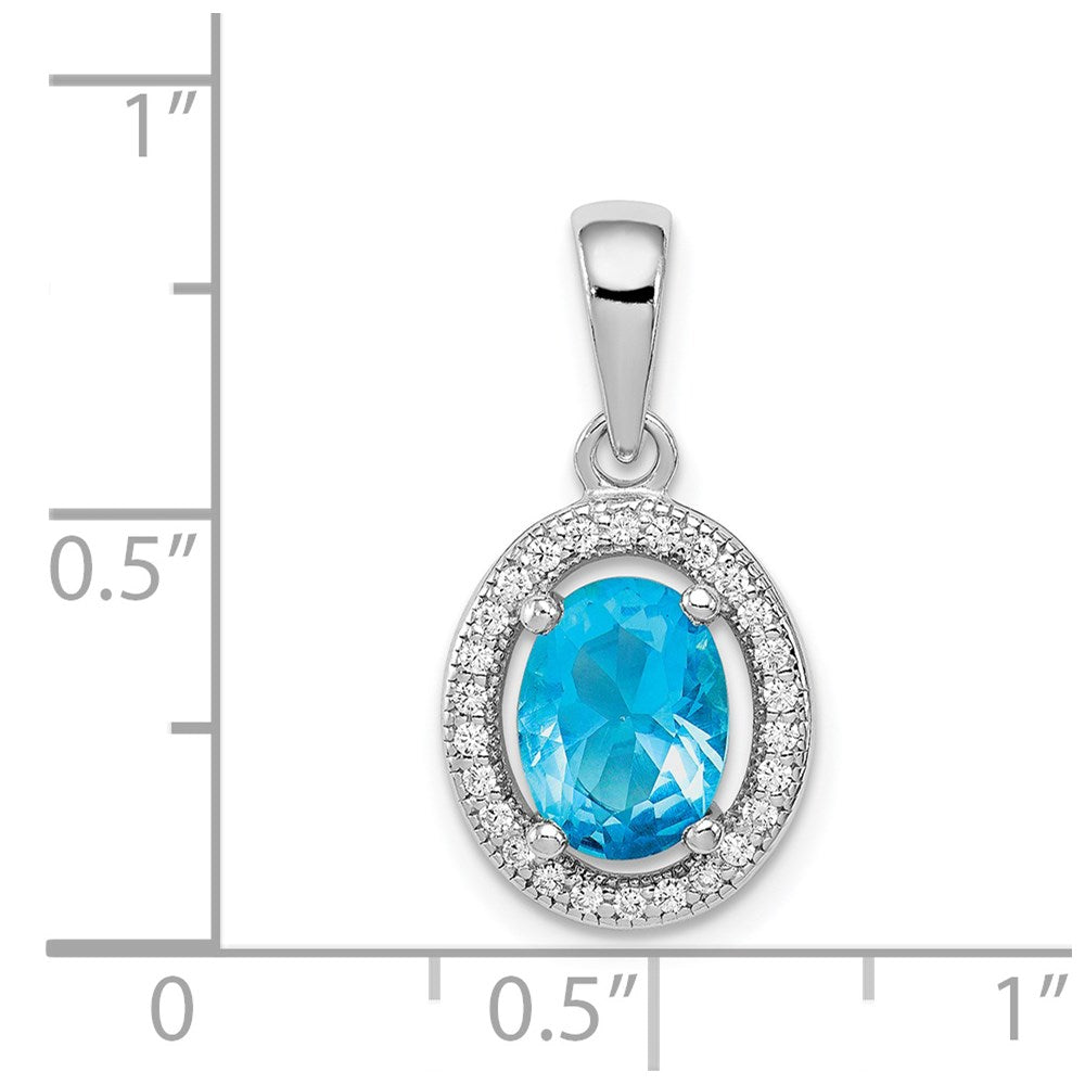 Sterlingsilber Rhodiniert mit Licht Blau und Weiß Zirkonia Oval Anhänger