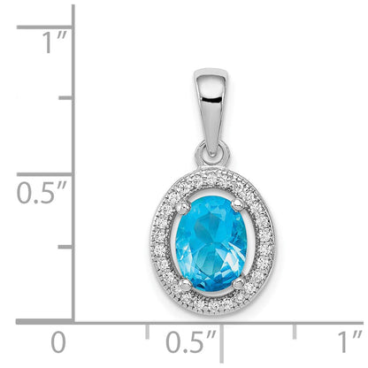 Sterlingsilber Rhodiniert mit Licht Blau und Weiß Zirkonia Oval Anhänger