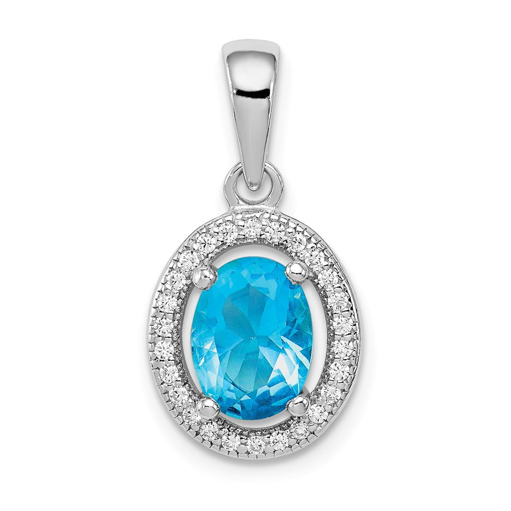 Sterlingsilber Rhodiniert mit Licht Blau und Weiß Zirkonia Oval Anhänger
