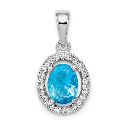 Sterlingsilber Rhodiniert mit Licht Blau und Weiß Zirkonia Oval Anhänger