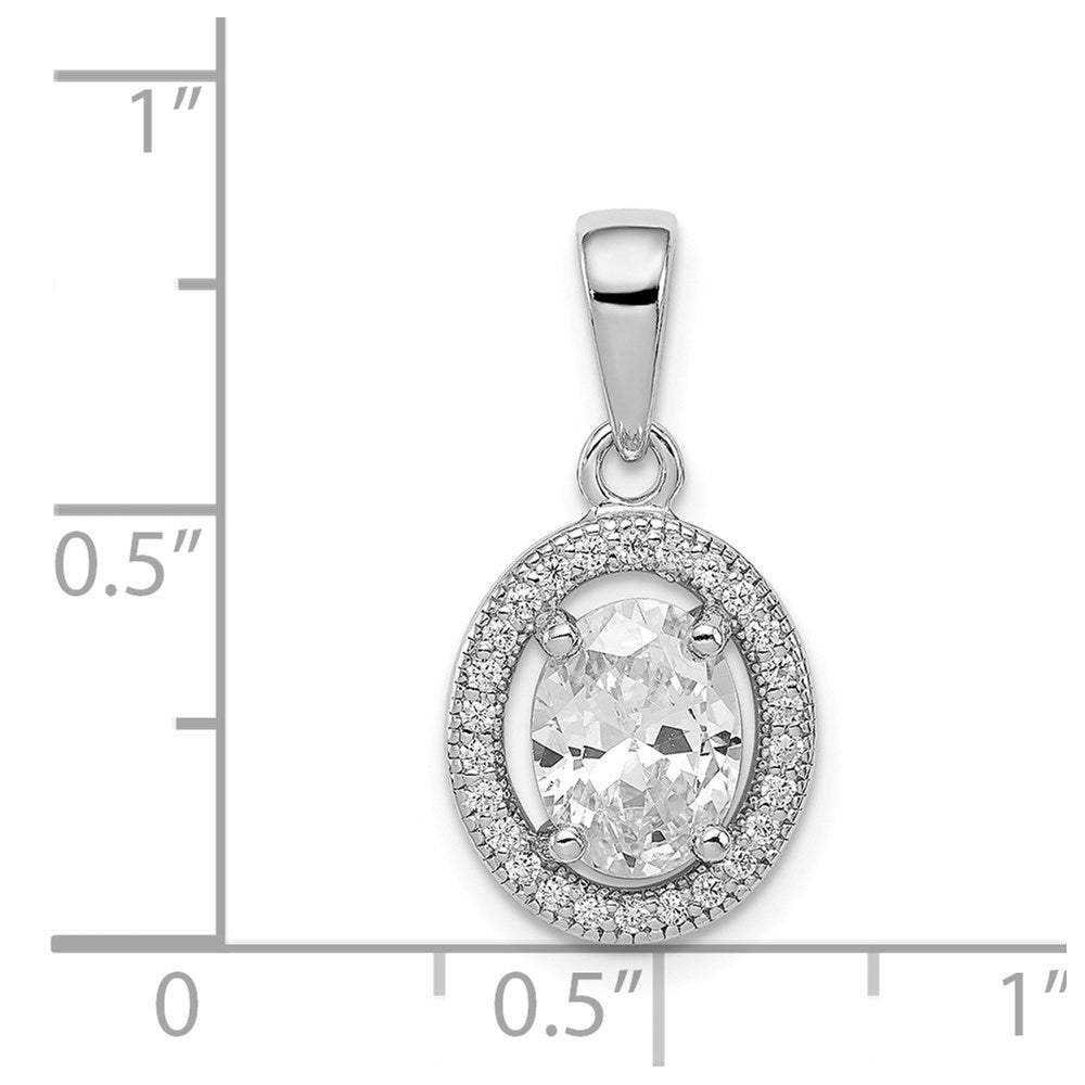 Sterlingsilber Rhodiniert mit Zirkonia Oval Anhänger