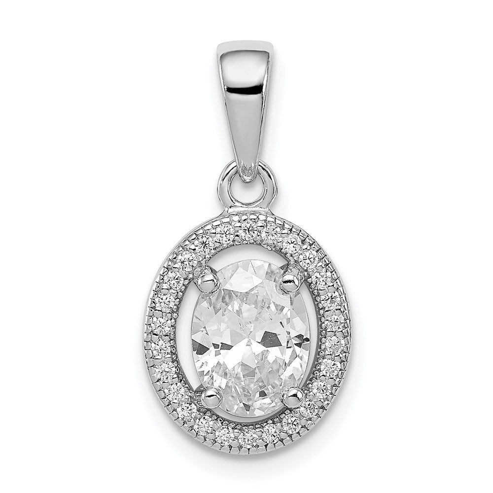 Sterlingsilber Rhodiniert mit Zirkonia Oval Anhänger