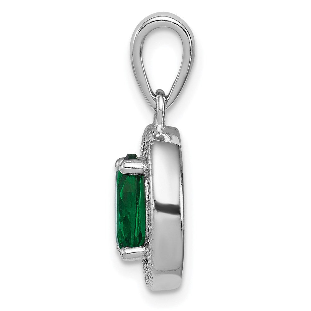 Sterlingsilber Rhodiniert mit Grün und Weiß Zirkonia Oval Anhänger