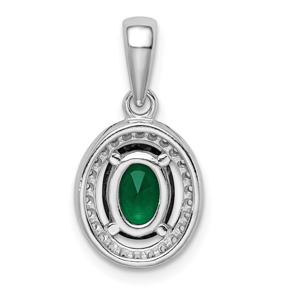 Sterlingsilber Rhodiniert mit Grün und Weiß Zirkonia Oval Anhänger