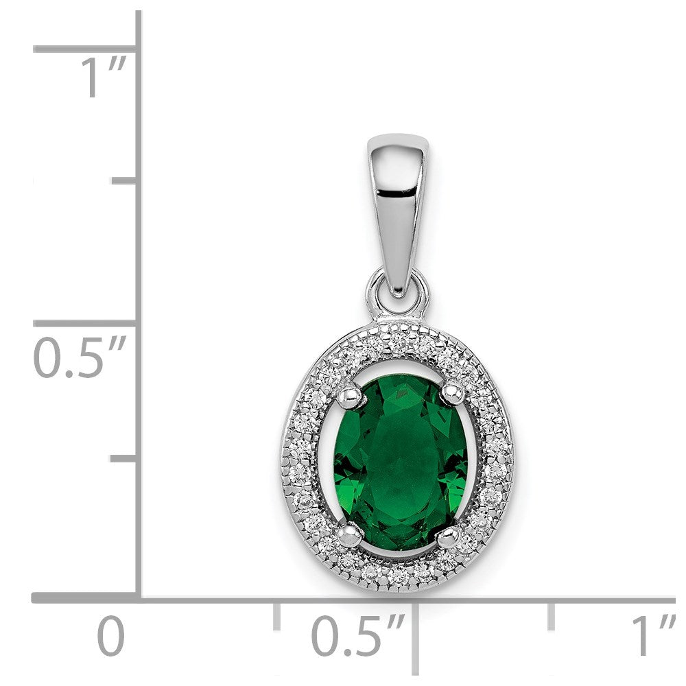 Sterlingsilber Rhodiniert mit Grün und Weiß Zirkonia Oval Anhänger