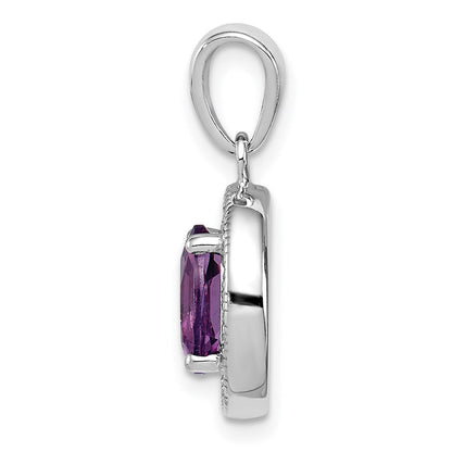 Sterlingsilber Rhodiniert Poliert Amethyst und Zirkonia Anhänger