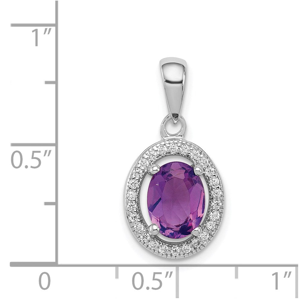 Sterlingsilber Rhodiniert Poliert Amethyst und Zirkonia Anhänger