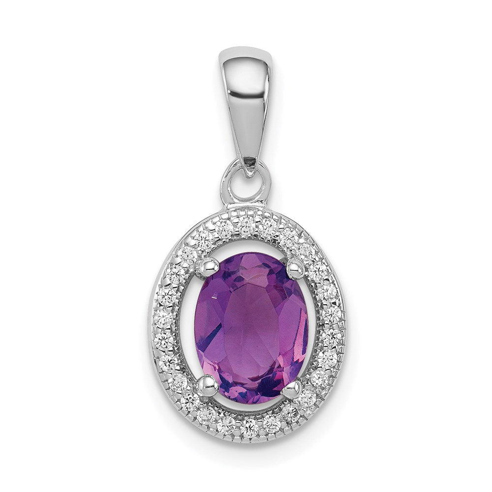 Sterlingsilber Rhodiniert Poliert Amethyst und Zirkonia Anhänger