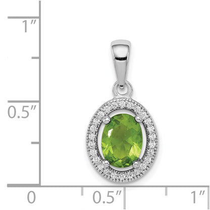 Sterlingsilber Rhodiniert Licht Grün und Weiß Zirkonia Oval Anhänger