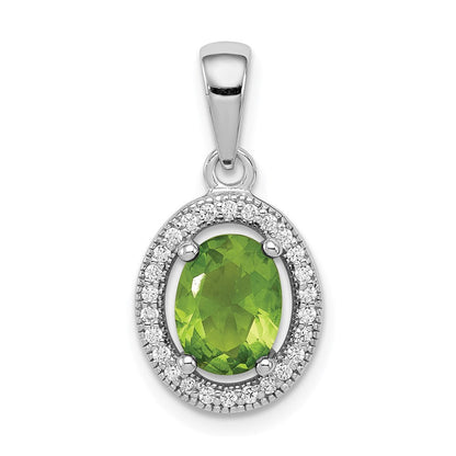 Sterlingsilber Rhodiniert Licht Grün und Weiß Zirkonia Oval Anhänger