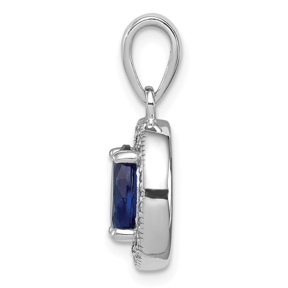 Sterlingsilber Rhodiniert Dunkel Blau und Weiß Zirkonia Oval Anhänger