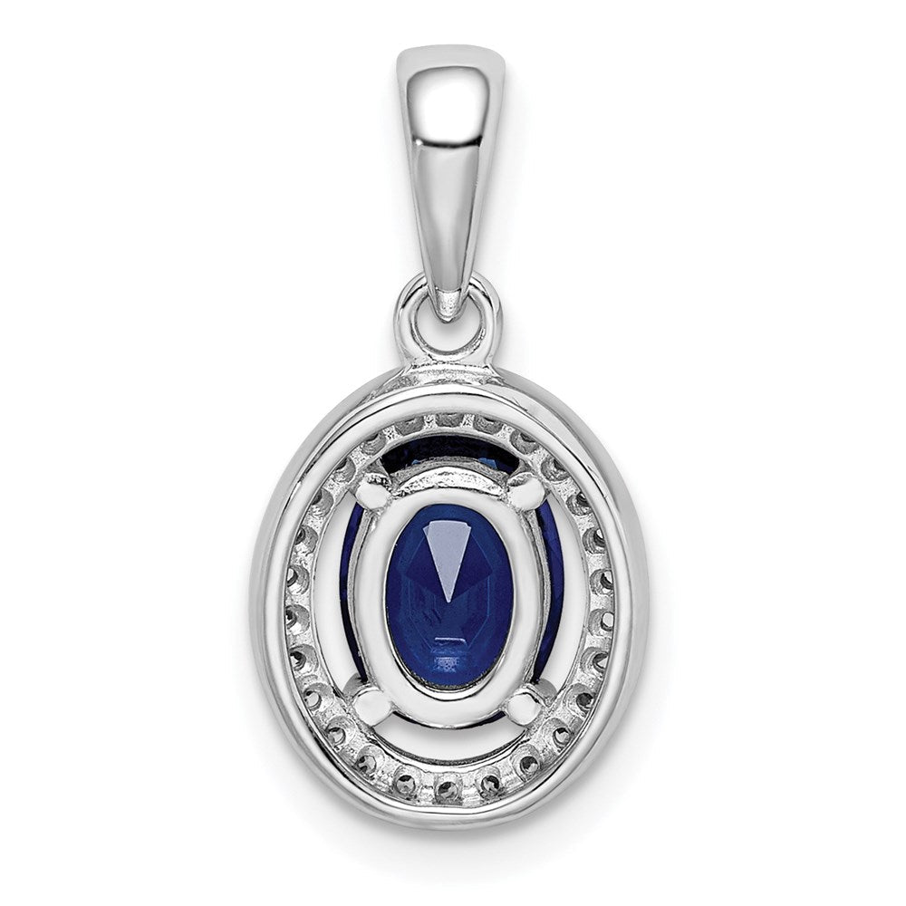 Sterlingsilber Rhodiniert Dunkel Blau und Weiß Zirkonia Oval Anhänger