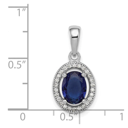 Sterlingsilber Rhodiniert Dunkel Blau und Weiß Zirkonia Oval Anhänger