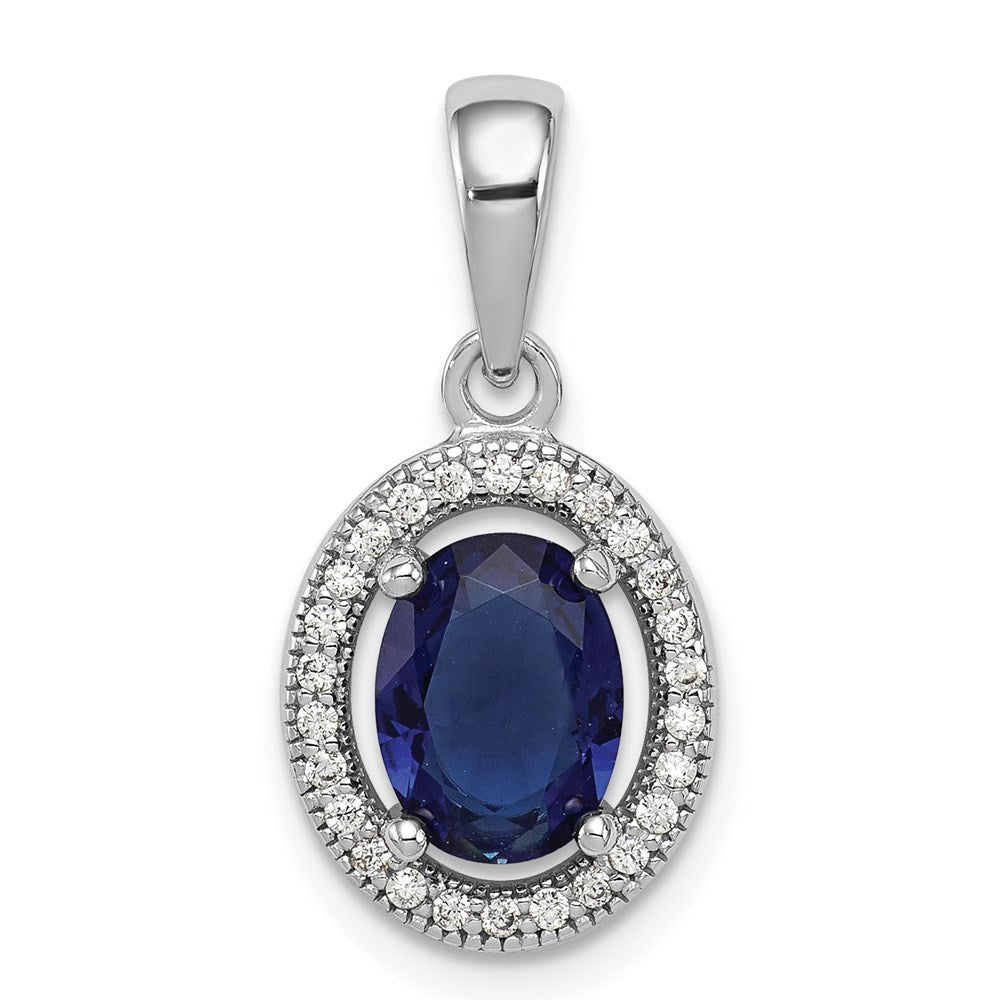 Sterlingsilber Rhodiniert Dunkel Blau und Weiß Zirkonia Oval Anhänger