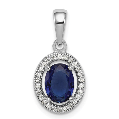 Sterlingsilber Rhodiniert Dunkel Blau und Weiß Zirkonia Oval Anhänger