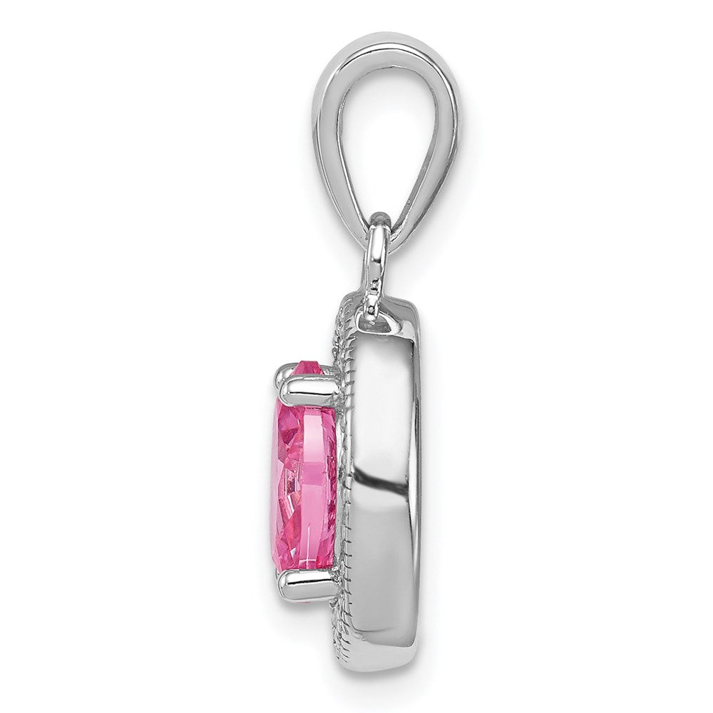 Sterlingsilber Rhodiniert Rosa und Weiß Zirkonia Oval Anhänger