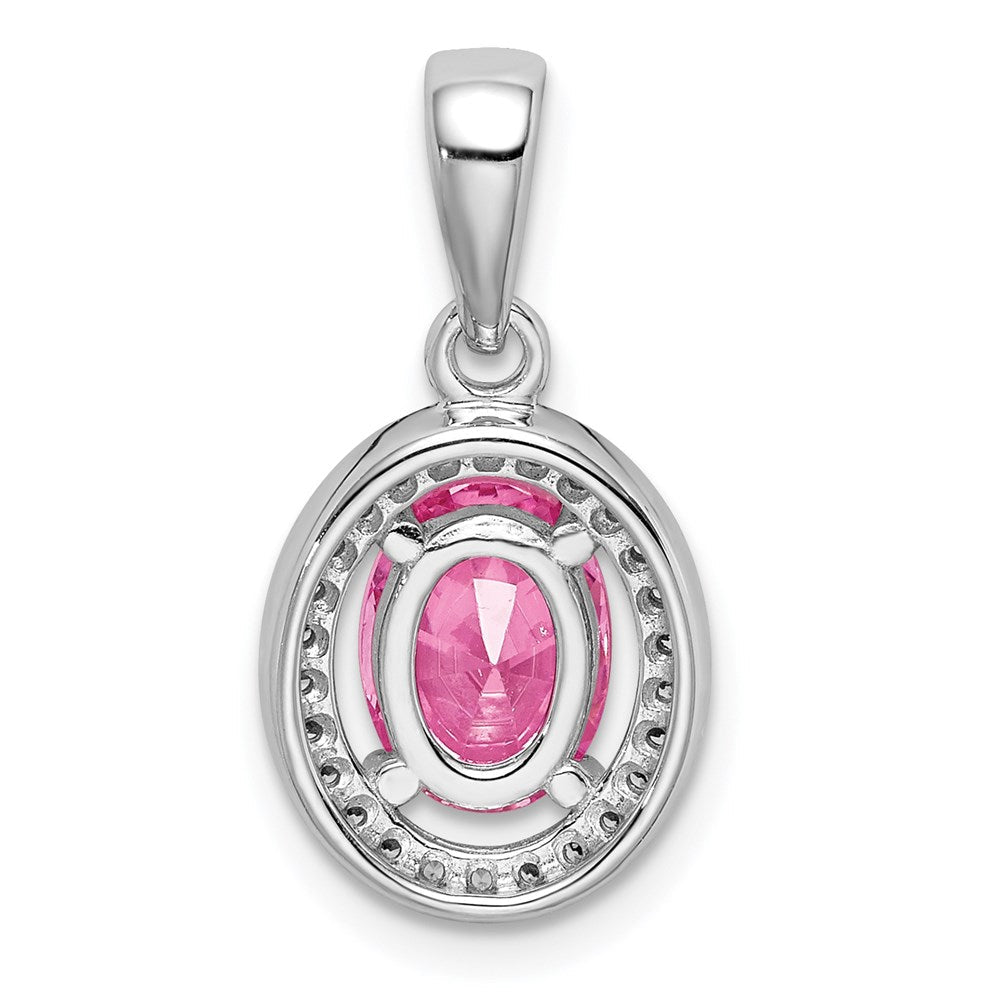 Sterlingsilber Rhodiniert Rosa und Weiß Zirkonia Oval Anhänger
