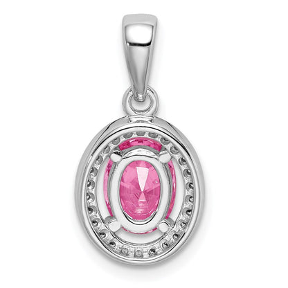 Sterlingsilber Rhodiniert Rosa und Weiß Zirkonia Oval Anhänger